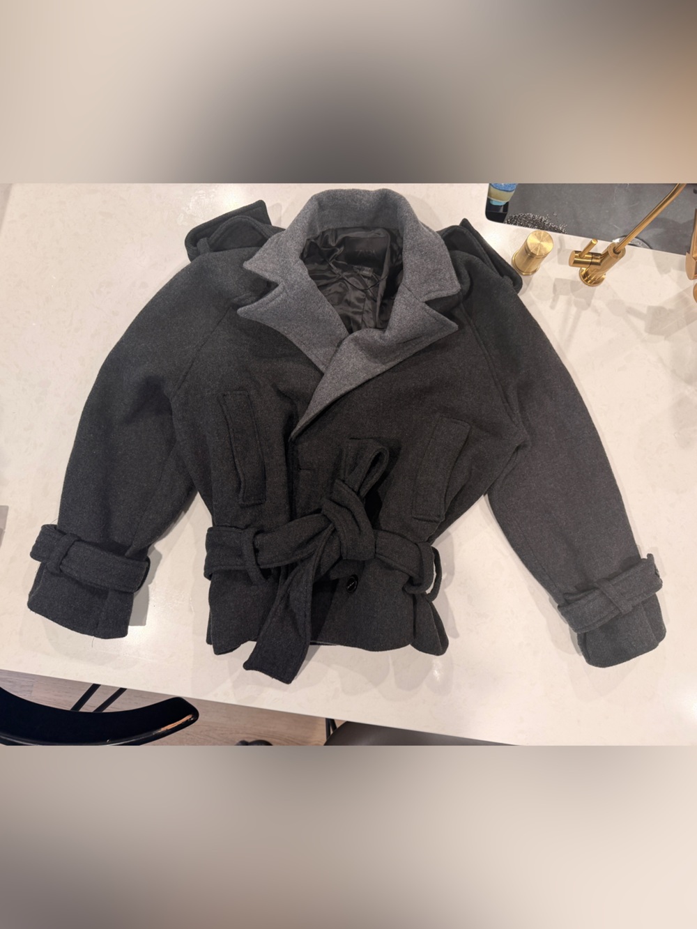 Zara Limited Edition Charcoal Gray 2-Tone OVERSIZED Crop Trench